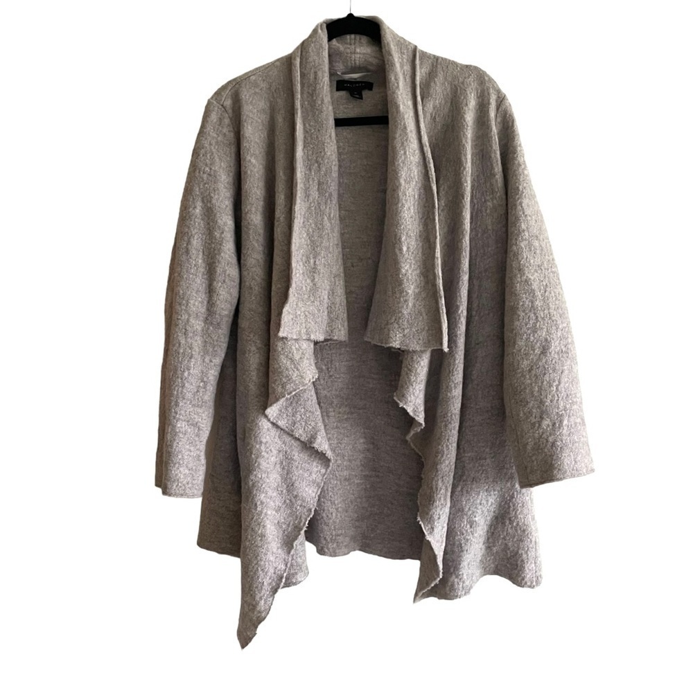 𝅺HALOGEN Grey Boiled Wool Blend Draped Fall Winter Open Waterfall Jacket Coat M